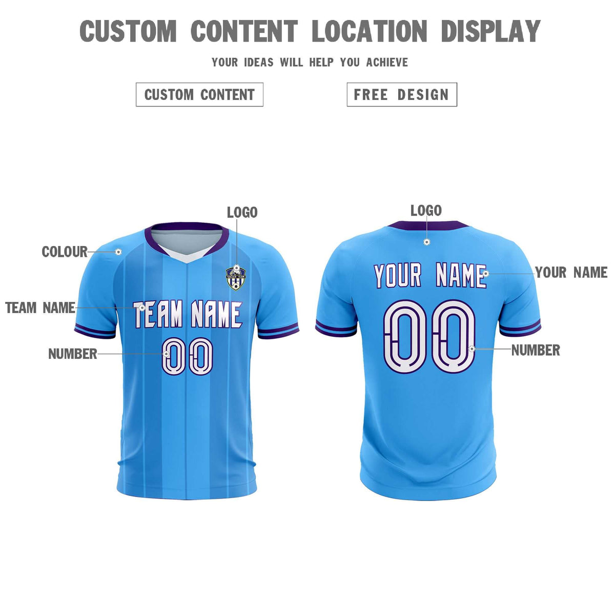 Custom Powder Blue Classic Striped Personalized Soccer Kit Jersey