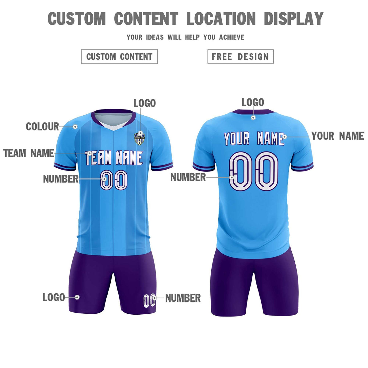 Custom Powder Blue Classic Striped Personalized Soccer Kit Jersey