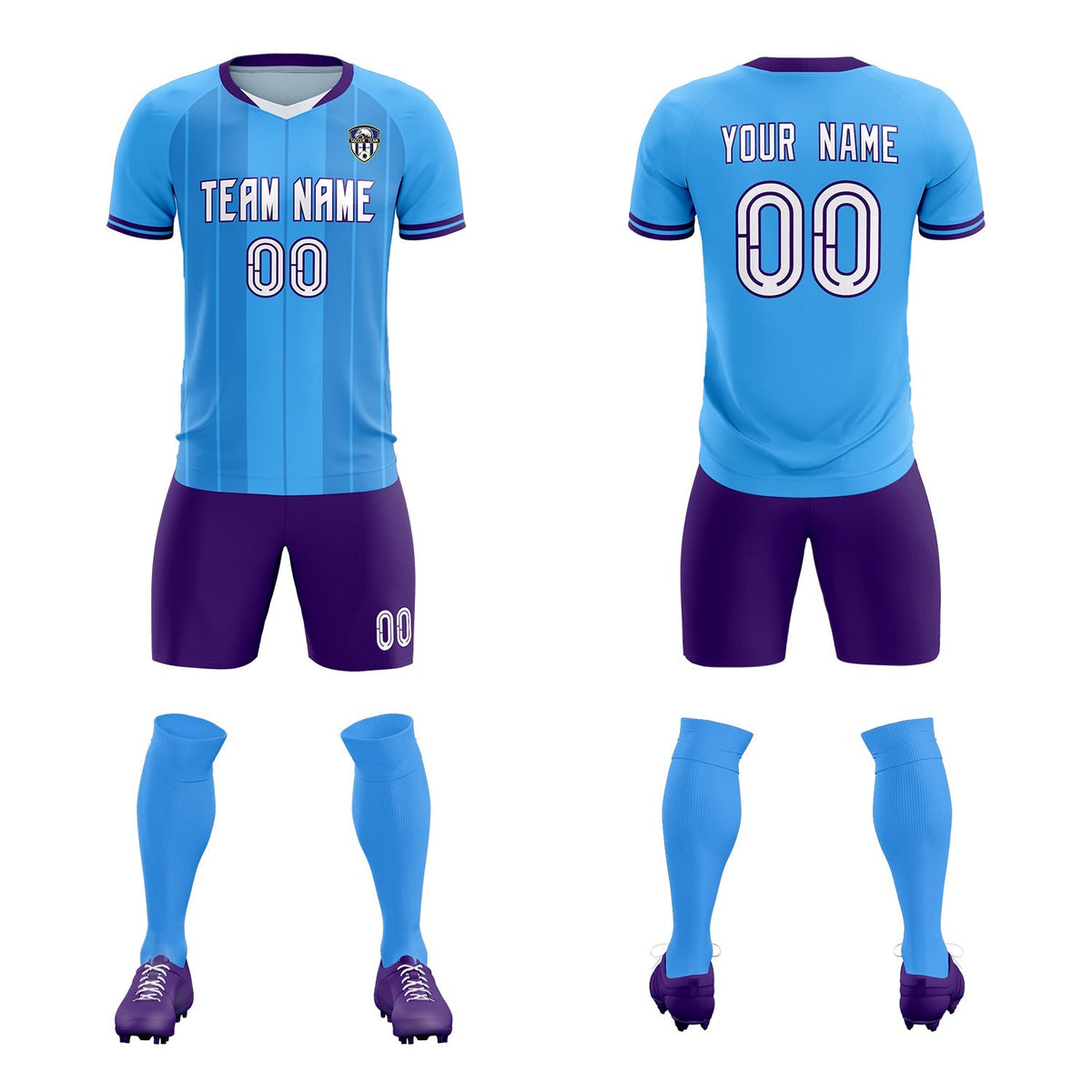 Custom Powder Blue Classic Striped Personalized Soccer Tops/Sets Jersey