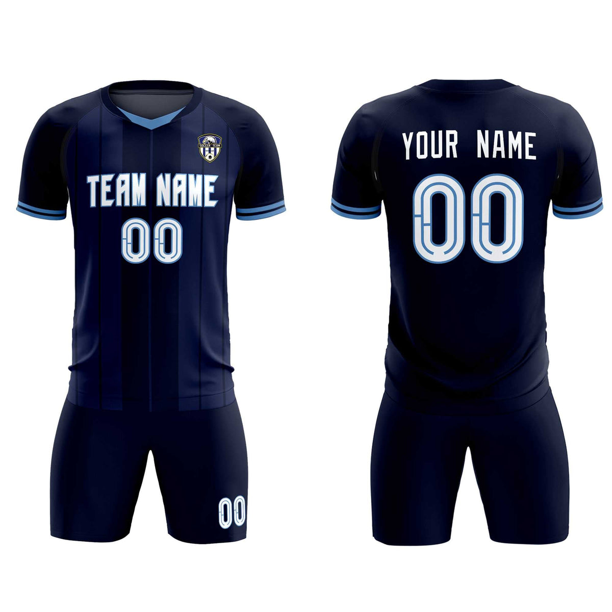 Custom Navy Classic Striped Personalized Soccer Kit Jersey