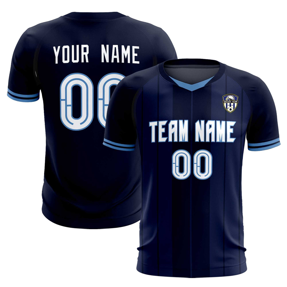 Custom Navy Classic Striped Personalized Soccer Kit Jersey