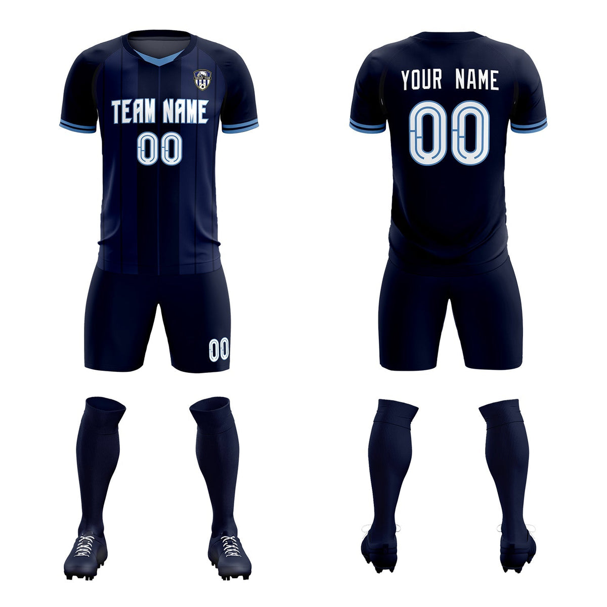 Custom Navy Classic Striped Personalized Soccer Kit Jersey
