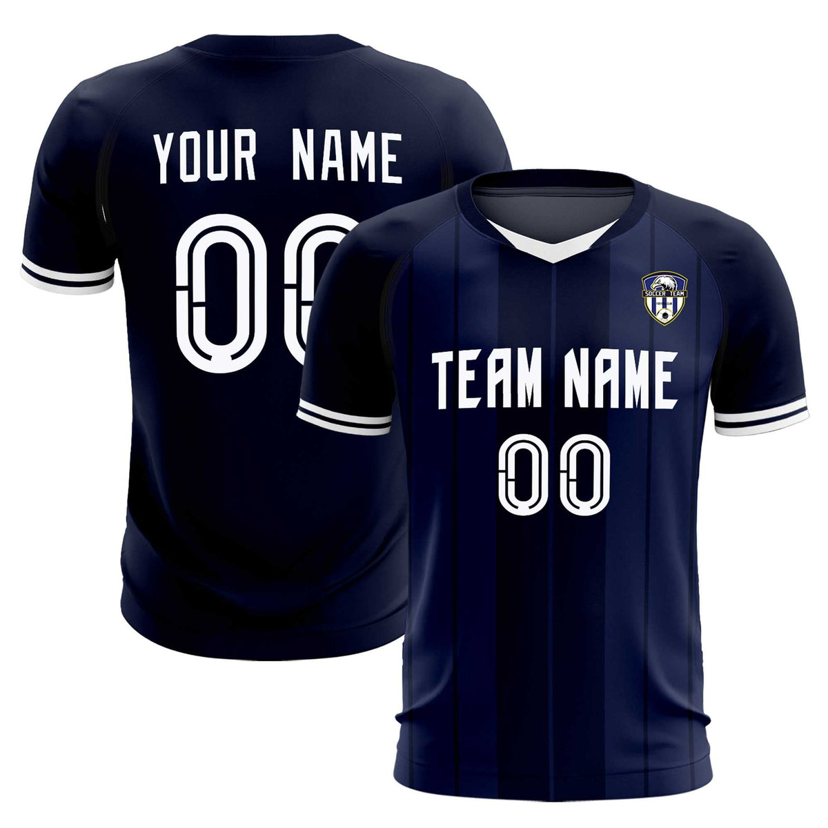 Custom Navy Classic Striped Personalized Soccer Kit Jersey