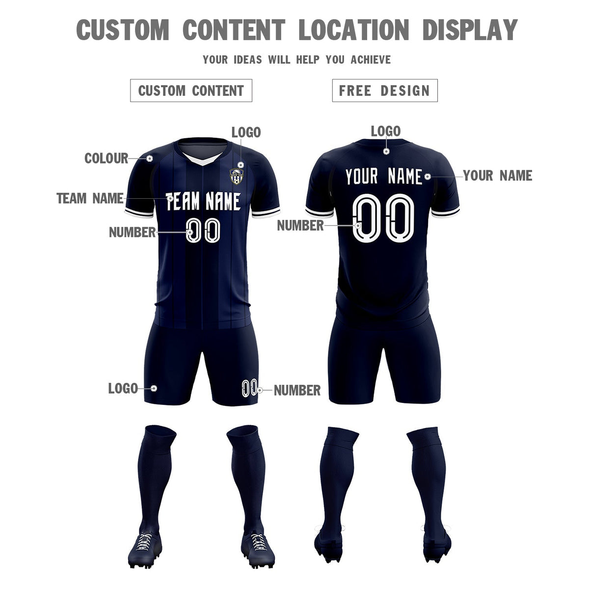 Custom Navy Classic Striped Personalized Soccer Kit Jersey