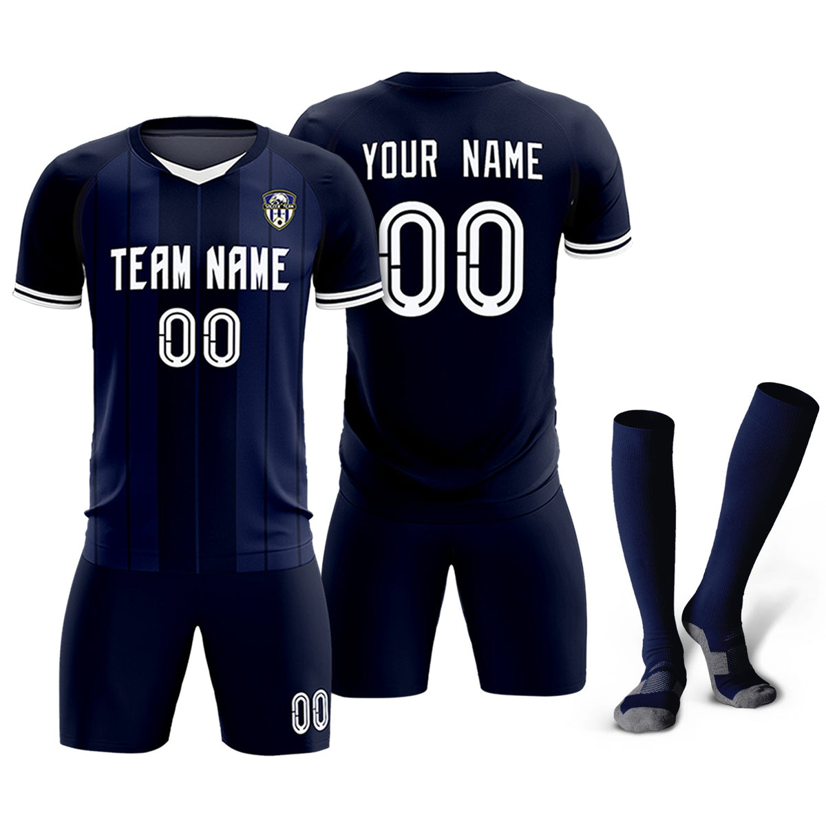 Custom Navy Classic Striped Personalized Soccer Kit Jersey