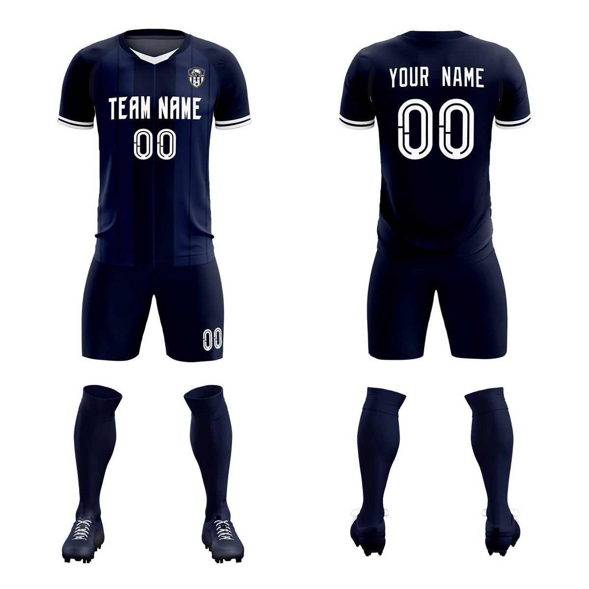 Custom Navy Classic Striped Personalized Soccer Kit Jersey
