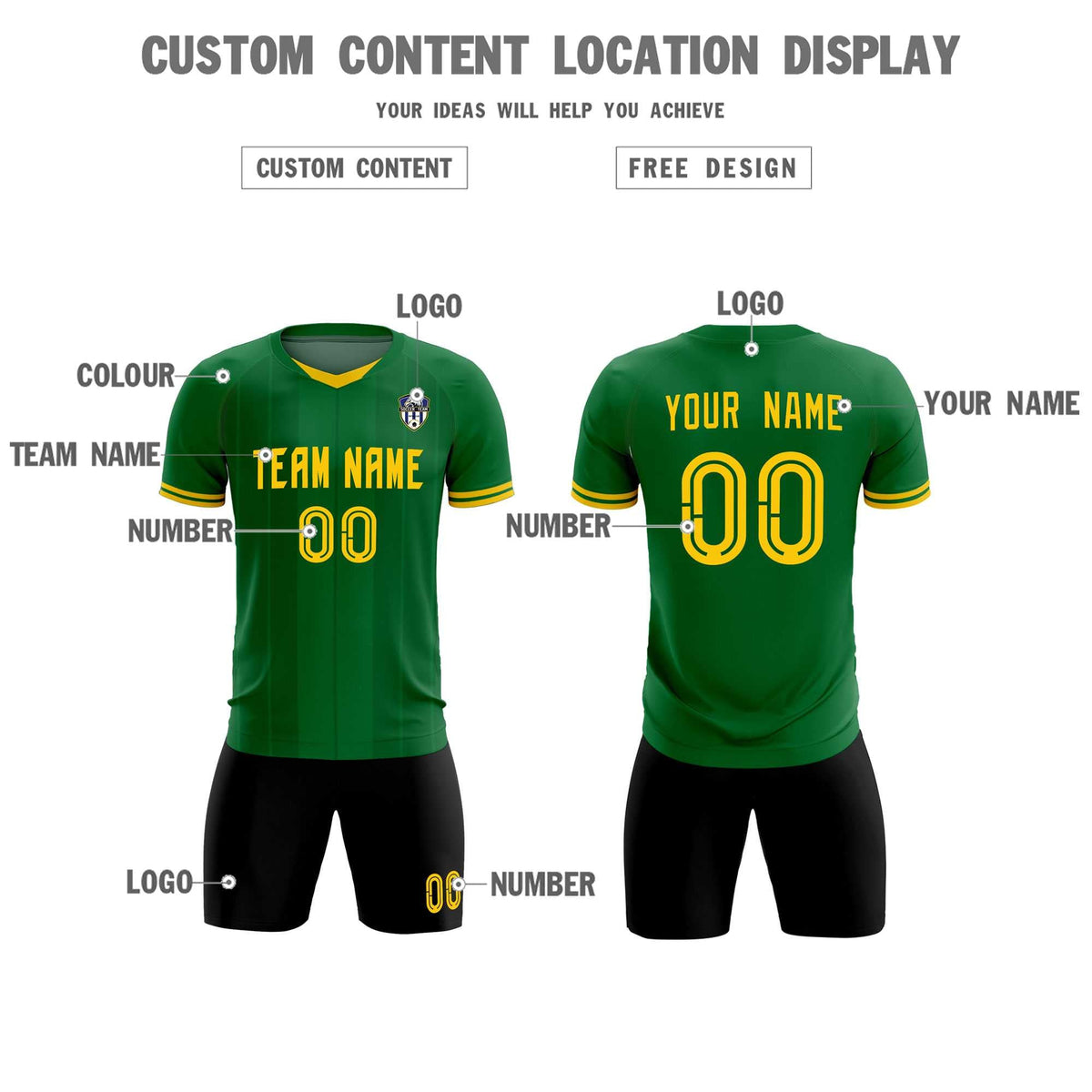 Custom Kelly Green Classic Striped Personalized Soccer Tops/Sets Jersey