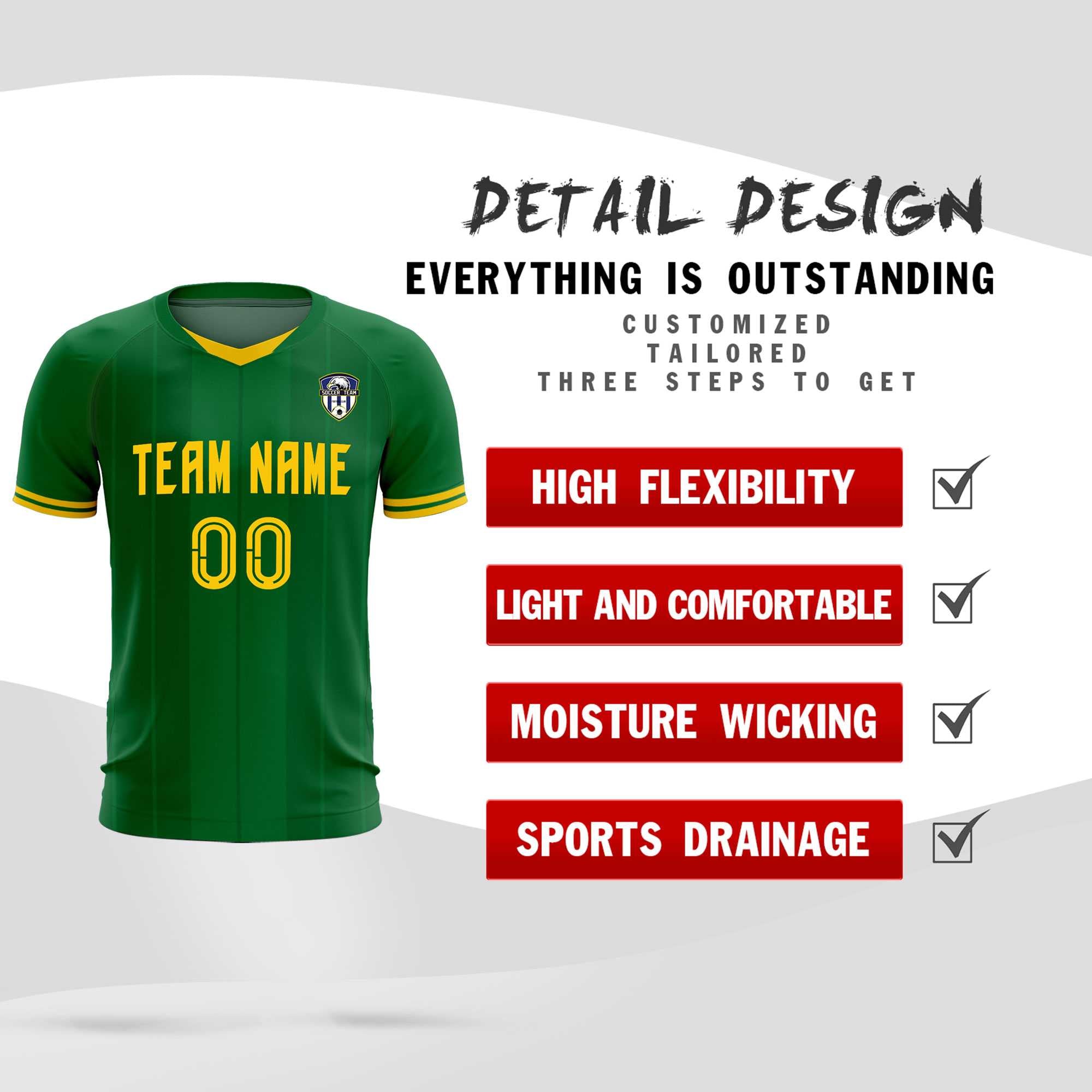 Custom Kelly Green Classic Striped Personalized Soccer Tops/Sets Jersey