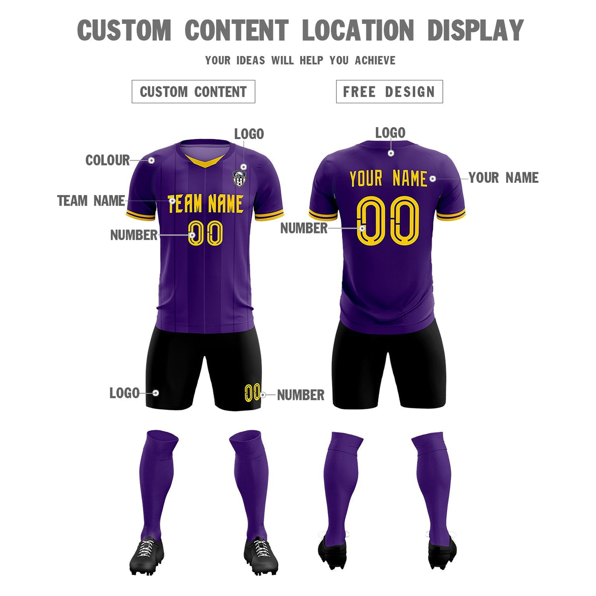 Custom Purple Classic Striped Personalized Soccer Kit Jersey