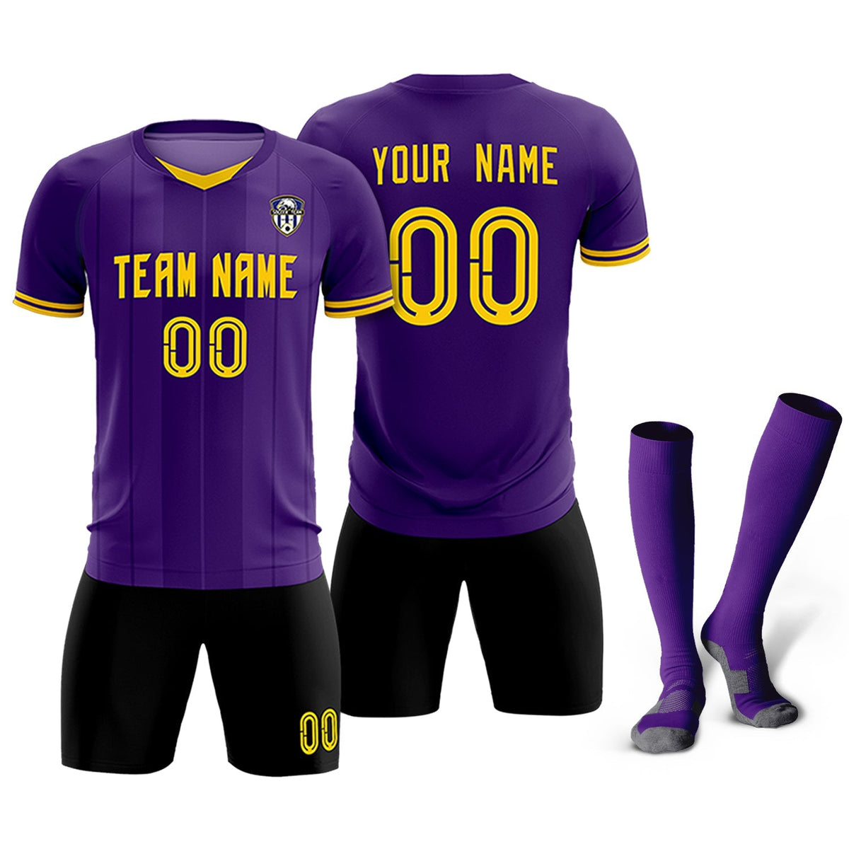 Custom Purple Classic Striped Personalized Soccer Kit Jersey
