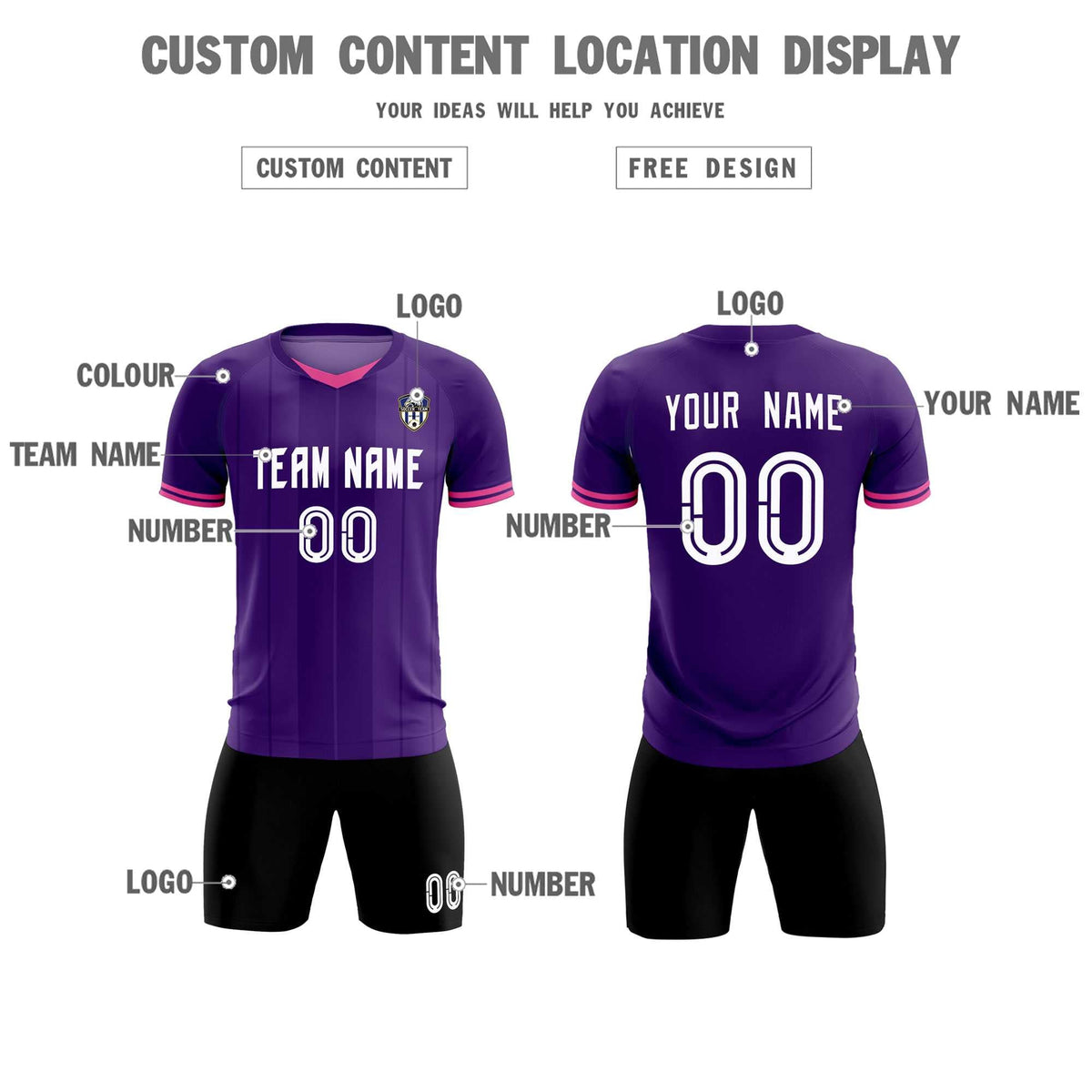 Custom Purple Classic Striped Personalized Soccer Kit Jersey