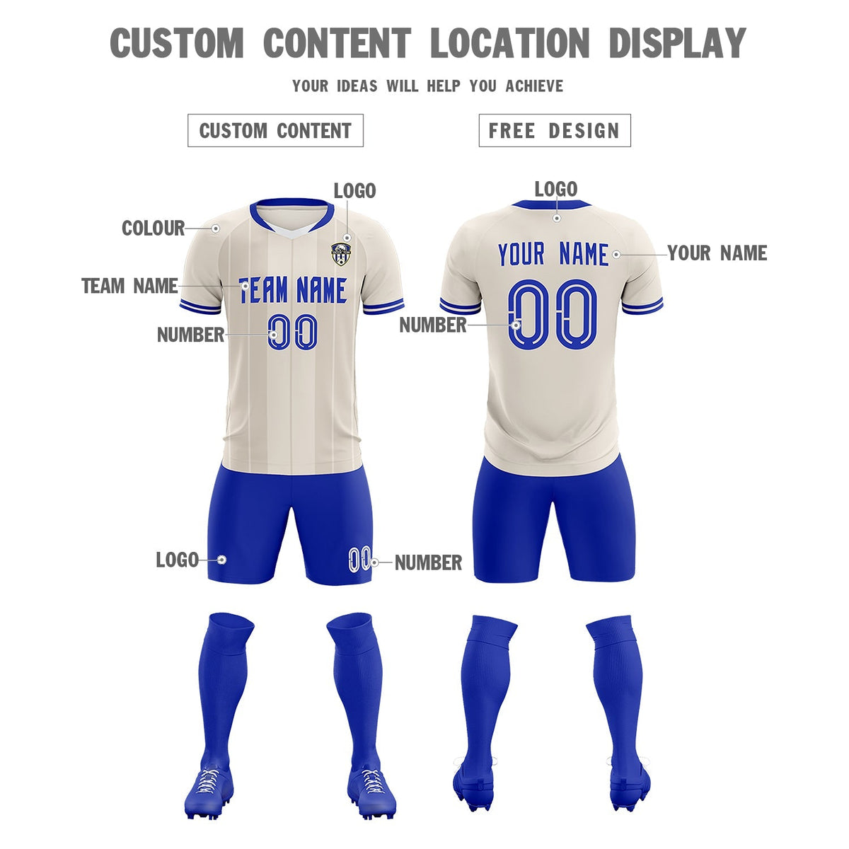 Custom Cream Classic Striped Personalized Soccer Tops/Sets Jersey