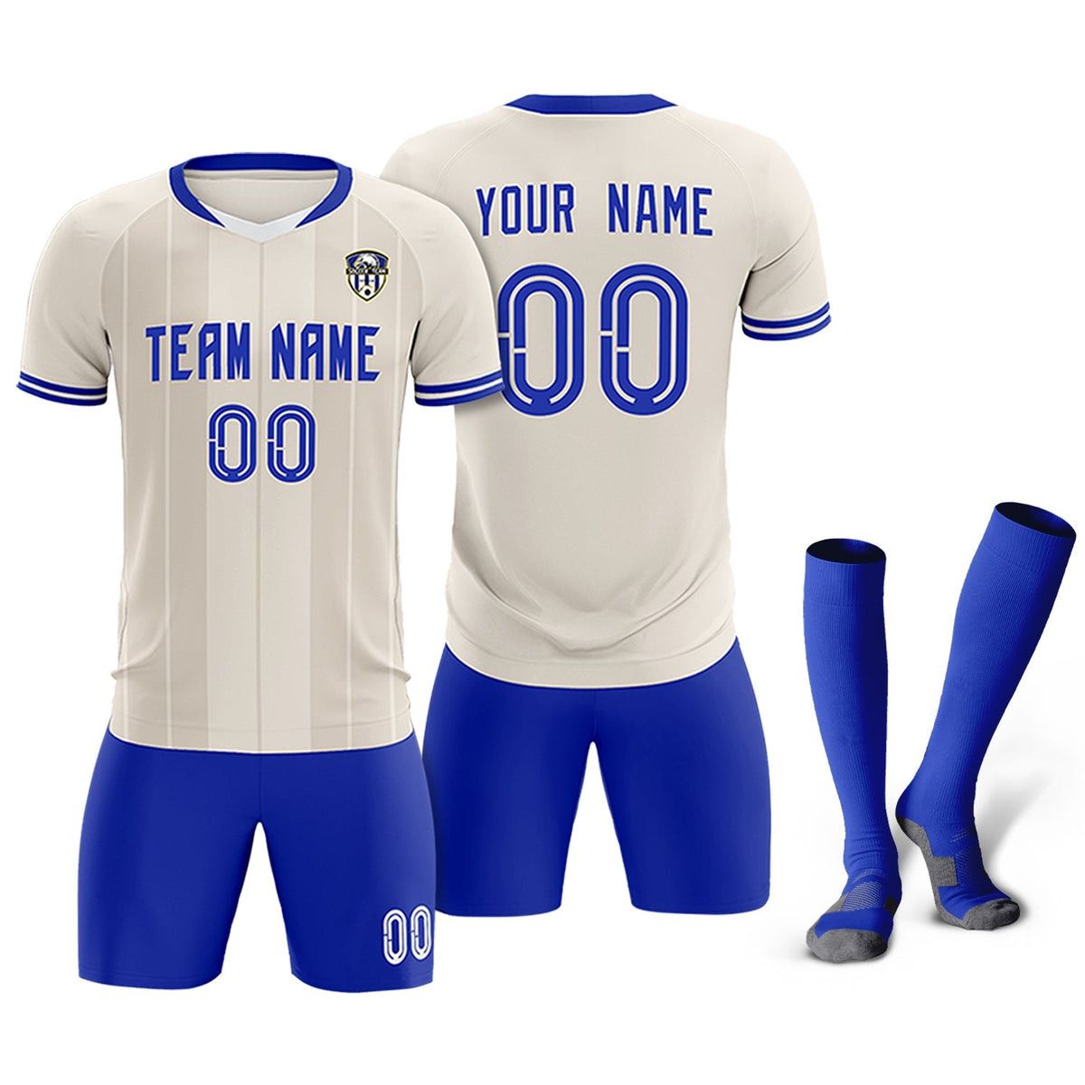 Custom Cream Classic Striped Personalized Soccer Tops/Sets Jersey