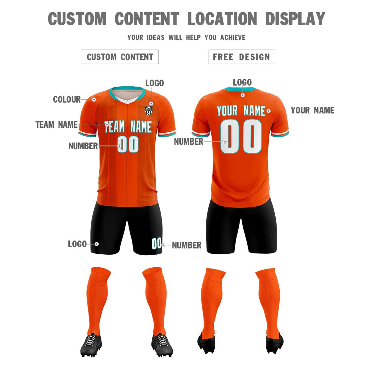 Custom Orange Classic Striped Personalized Soccer Tops/Sets Jersey