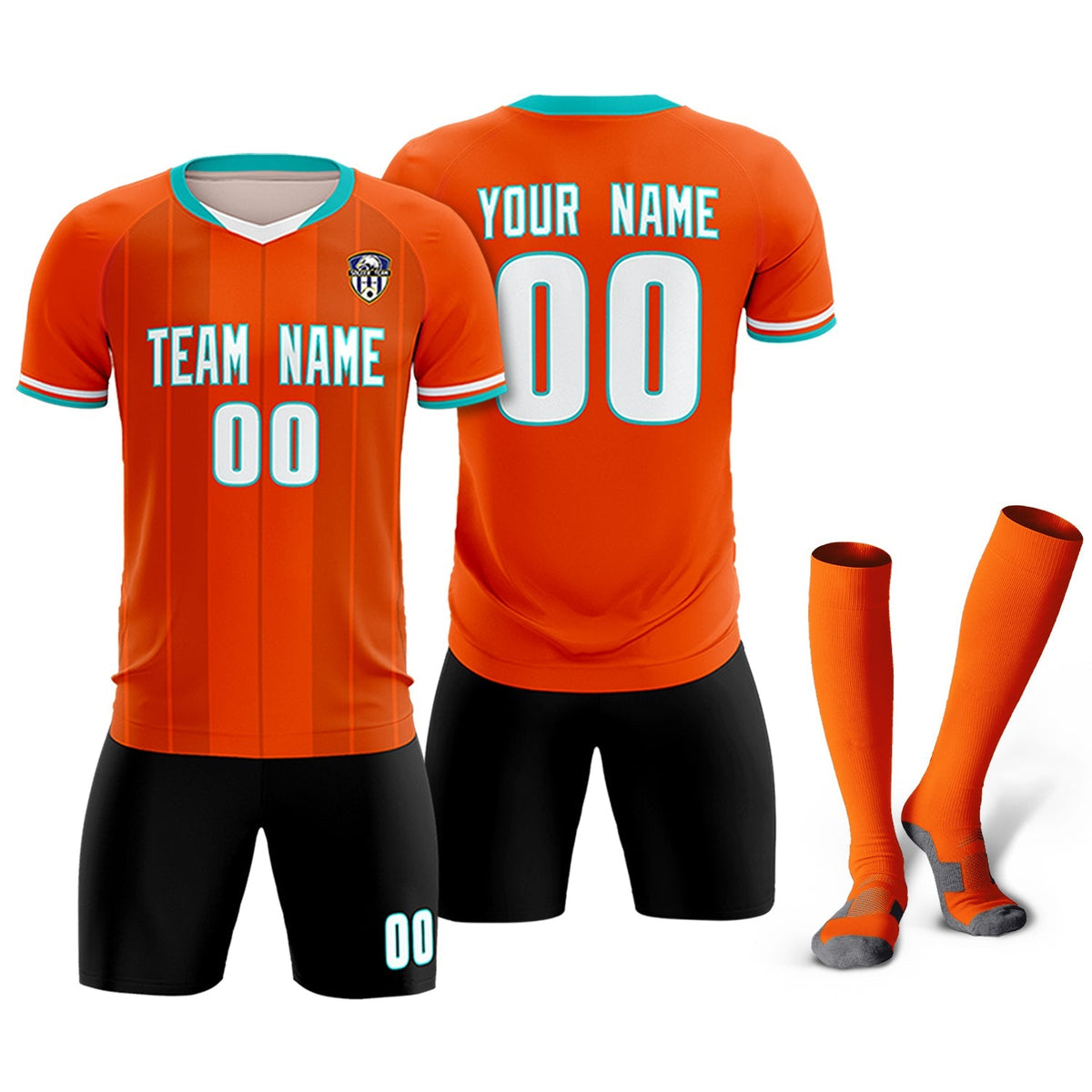 Custom Orange Classic Striped Personalized Football Kit Jersey