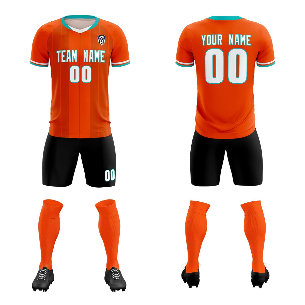Custom Orange Classic Striped Personalized Football Kit Jersey