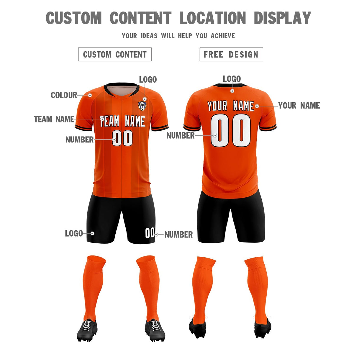 Custom Orange Classic Striped Personalized Soccer Tops/Sets Jersey