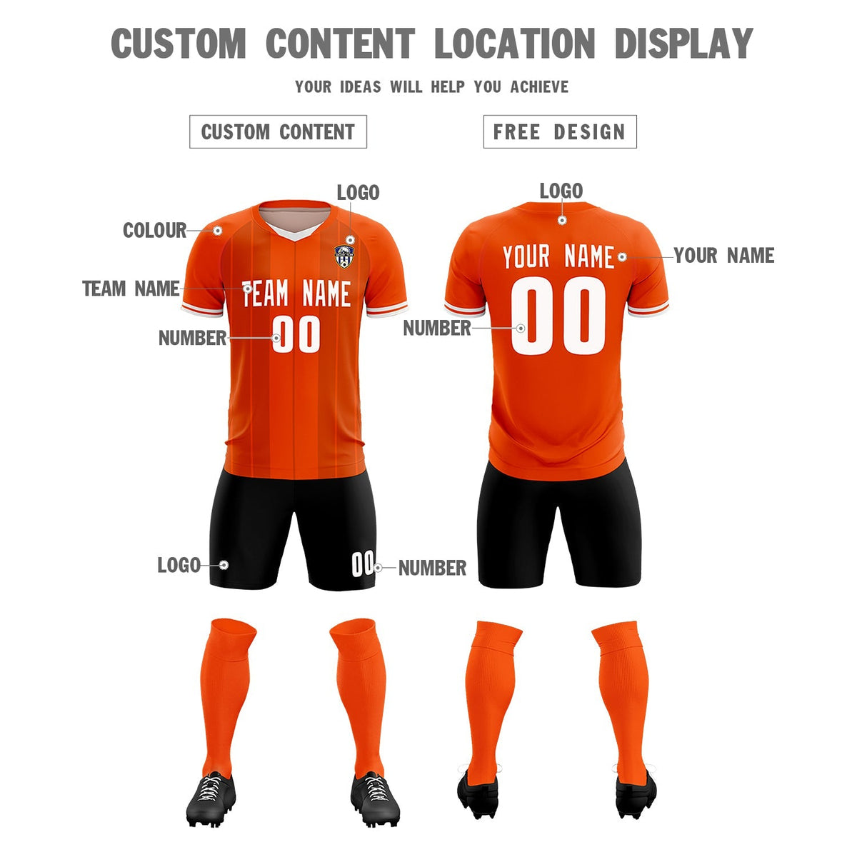 Custom Orange Classic Striped Personalized Football Kit Jersey