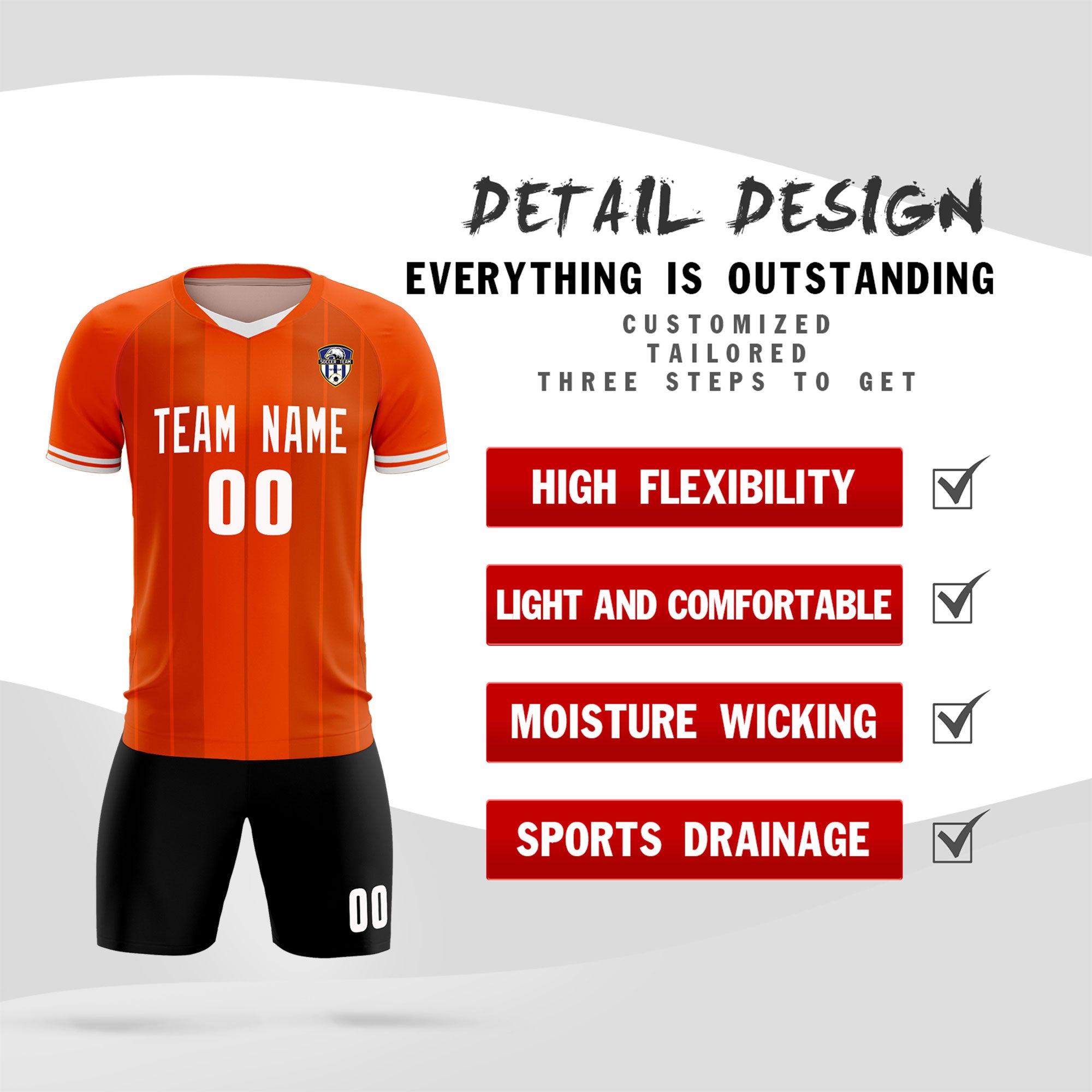 Custom Orange Classic Striped Personalized Soccer Tops/Sets Jersey