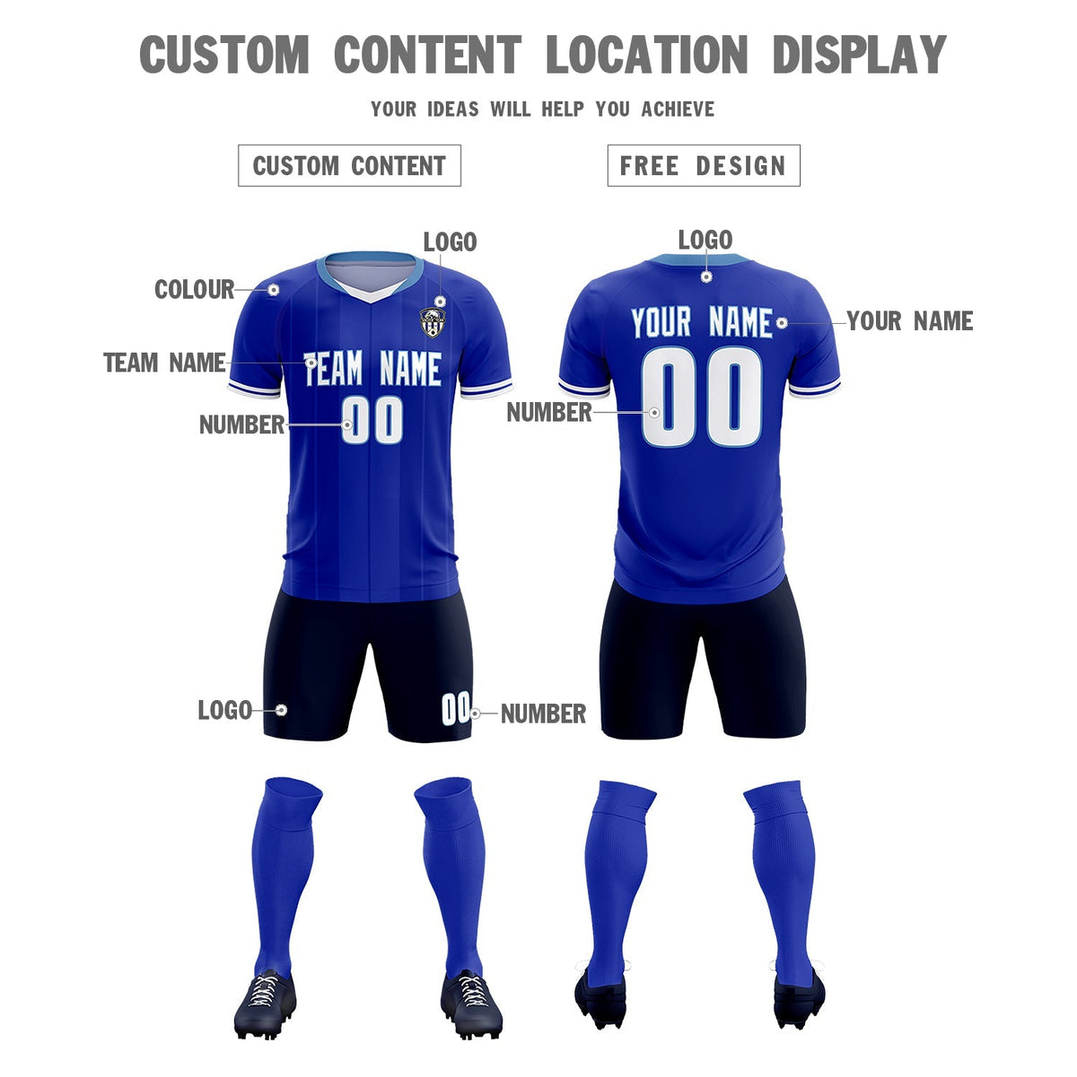 Custom Royal Classic Striped Personalized Soccer Tops/Sets Jersey