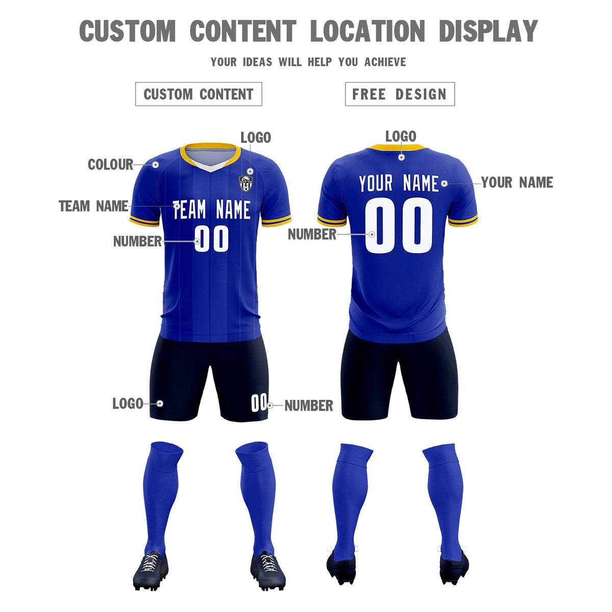 Custom Royal Classic Striped Personalized Soccer Tops/Sets Jersey