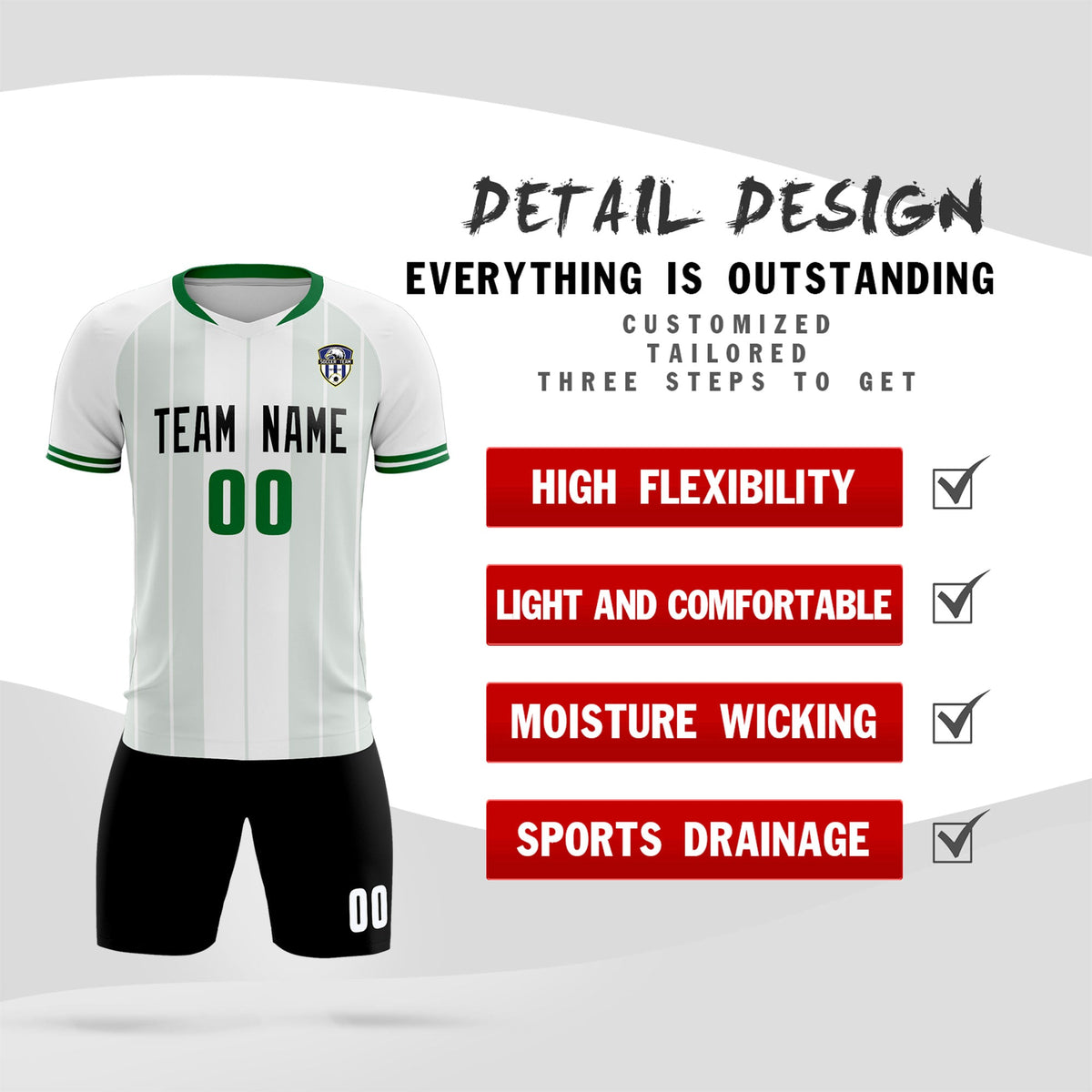 Custom White Classic Striped Personalized Soccer Tops/Sets Jersey