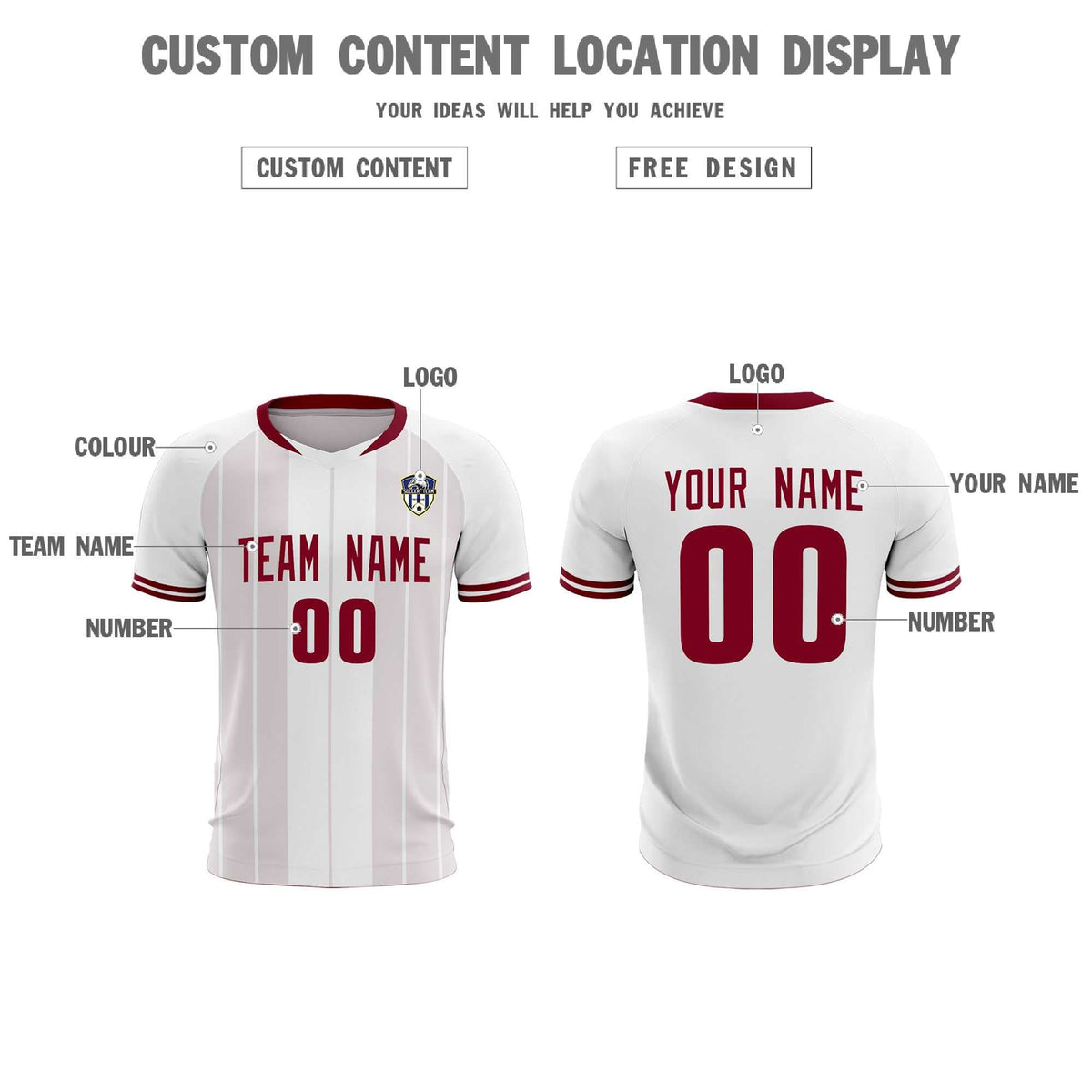Custom White Classic Striped Personalized Soccer Tops/Sets Jersey