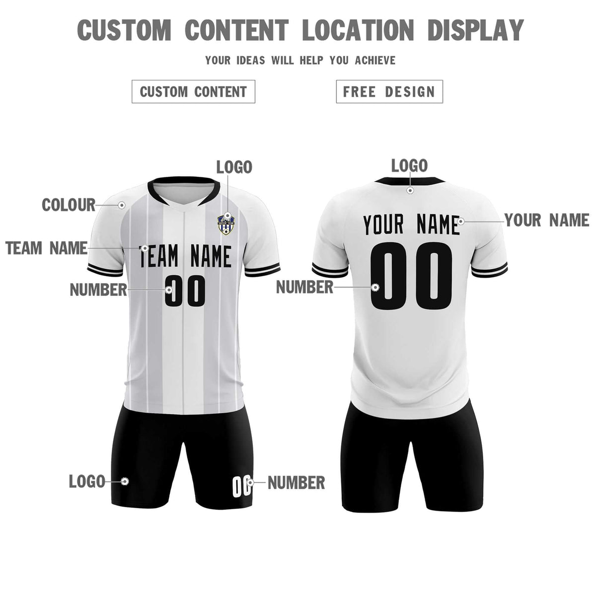 Custom White Classic Striped Personalized Soccer Tops/Sets Jersey