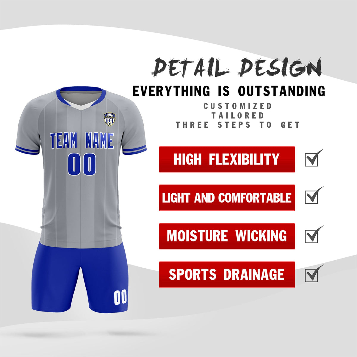 Custom Gray Classic Striped Personalized Soccer Tops/Sets Jersey