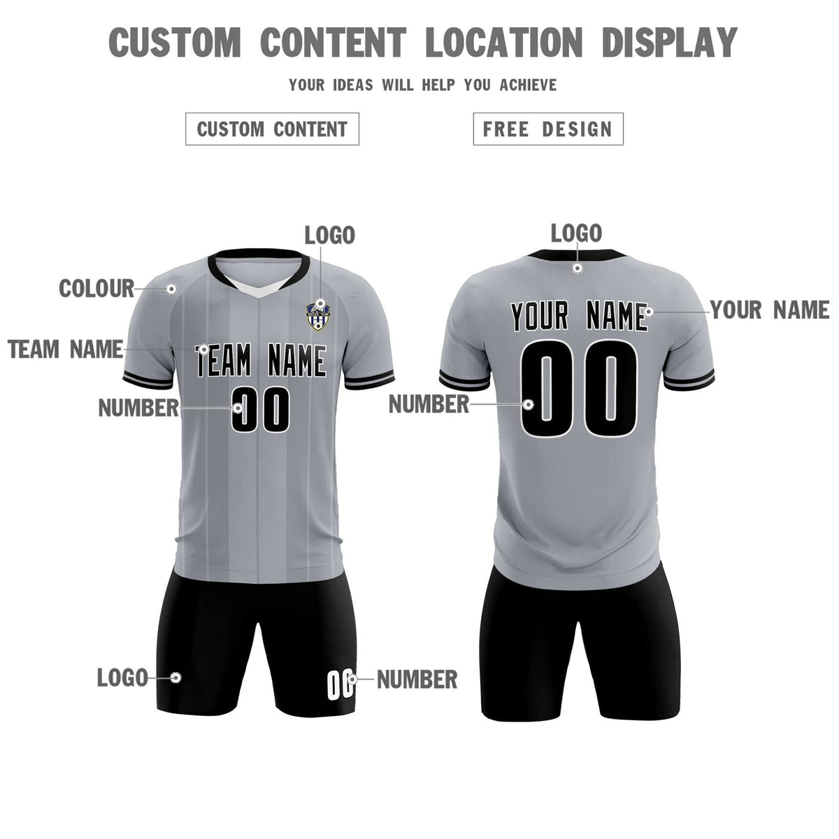 Custom Gray Classic Striped Personalized Soccer Tops/Sets Jersey