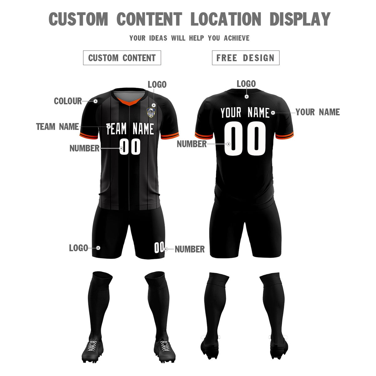 Custom Black Classic Striped Personalized Football Kit Jersey
