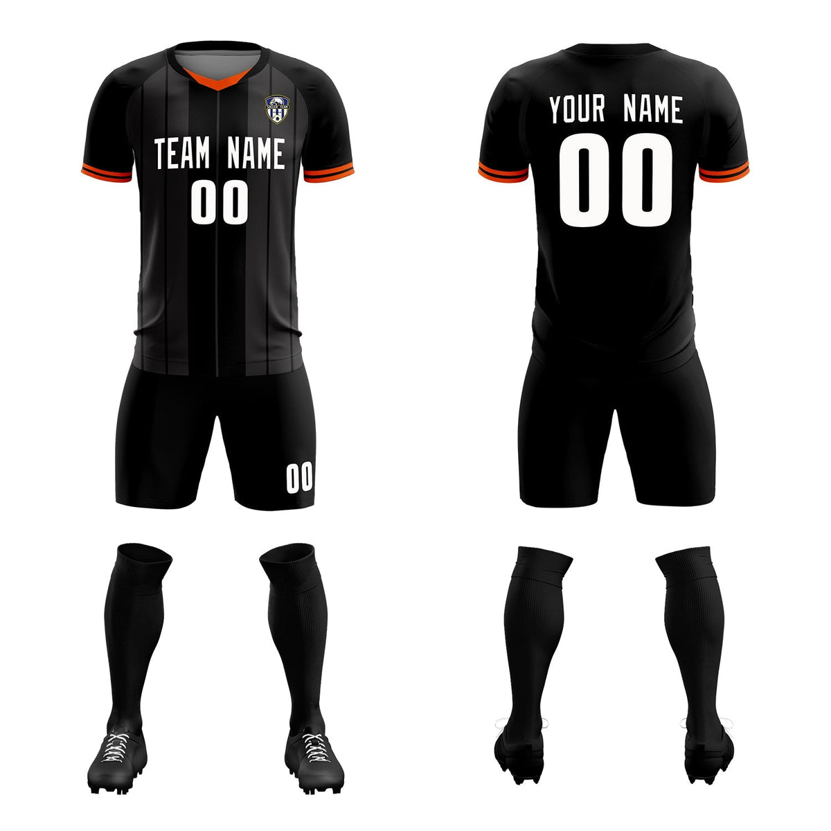 Custom Black Classic Striped Personalized Soccer Tops/Sets Jersey