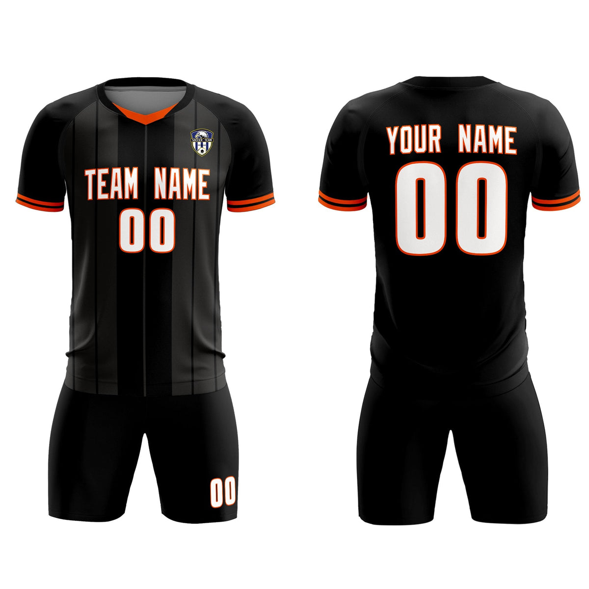 Custom Black Classic Striped Personalized Football Kit Jersey