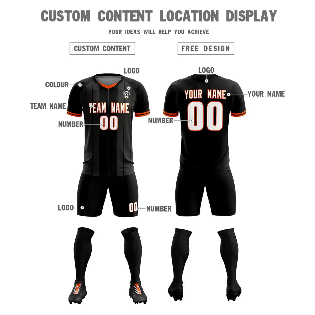 Custom Black Classic Striped Personalized Soccer Tops/Sets Jersey