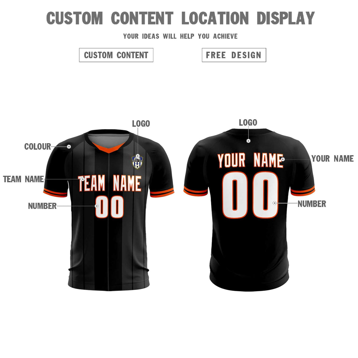 Custom Black Classic Striped Personalized Football Kit Jersey