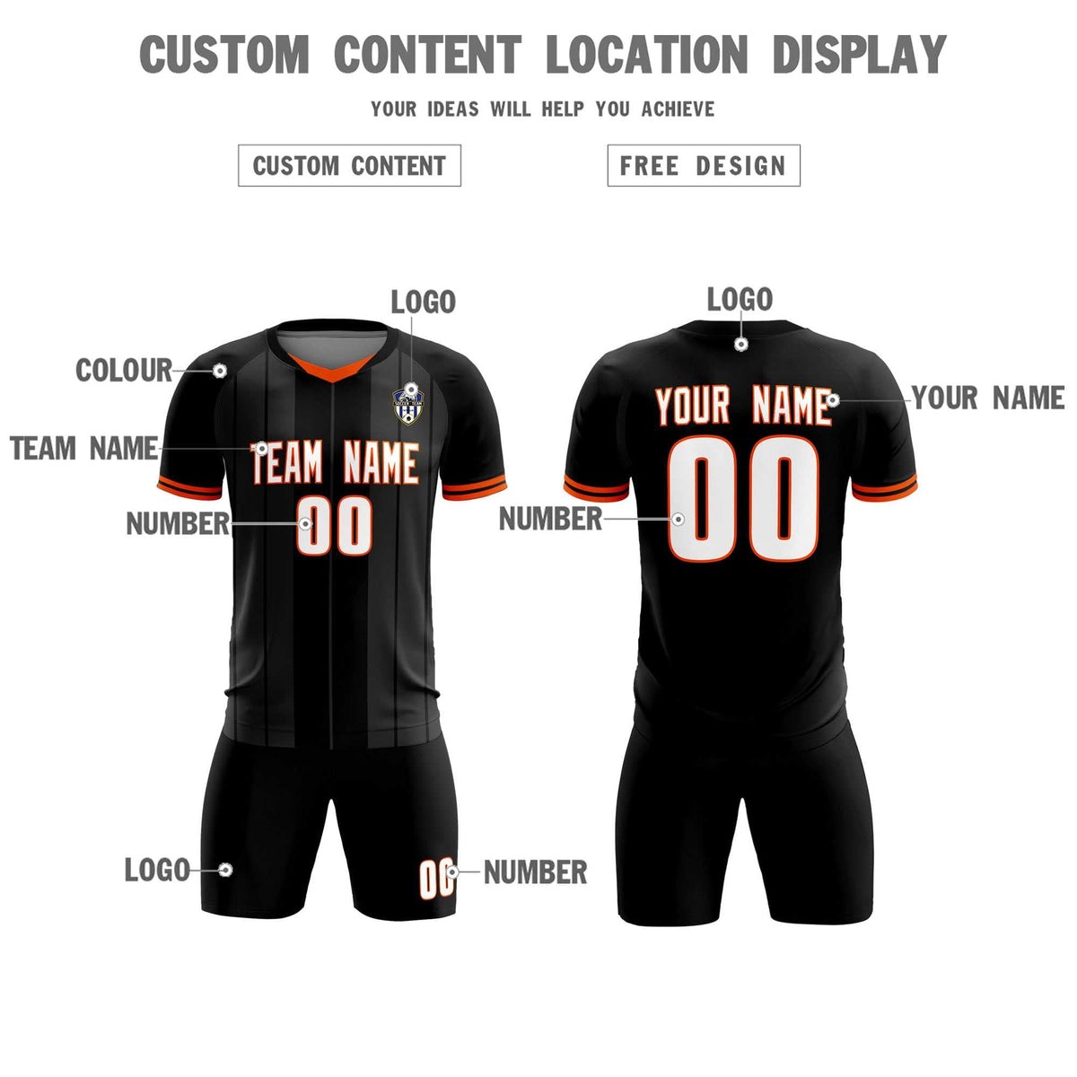Custom Black Classic Striped Personalized Football Kit Jersey