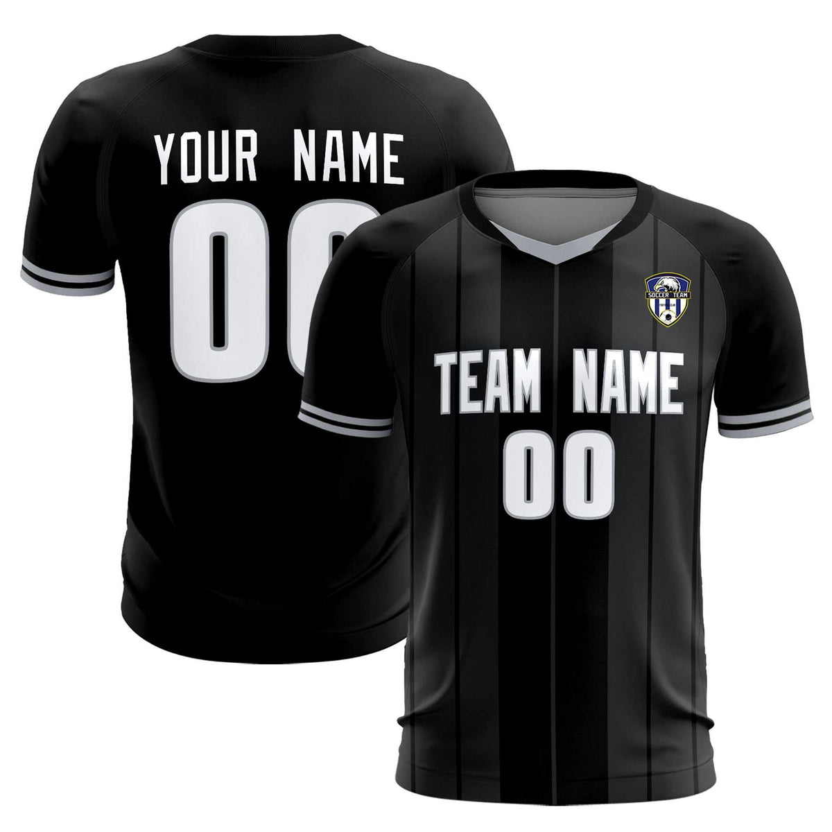 Custom Black Classic Striped Personalized Soccer Tops/Sets Jersey