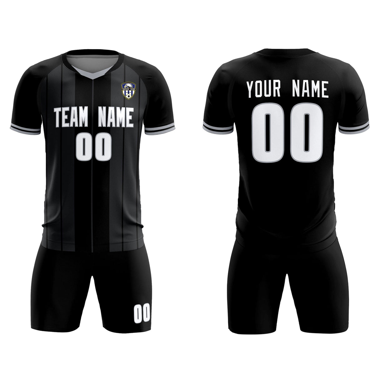 Custom Black Classic Striped Personalized Soccer Tops/Sets Jersey
