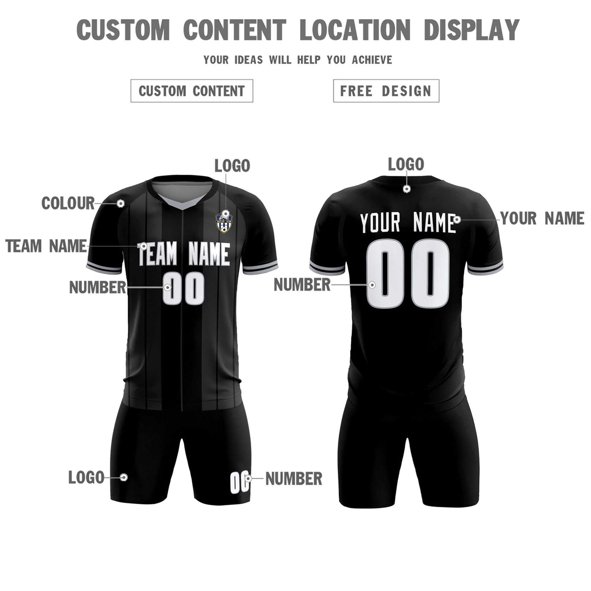 Custom Black Classic Striped Personalized Football Kit Jersey