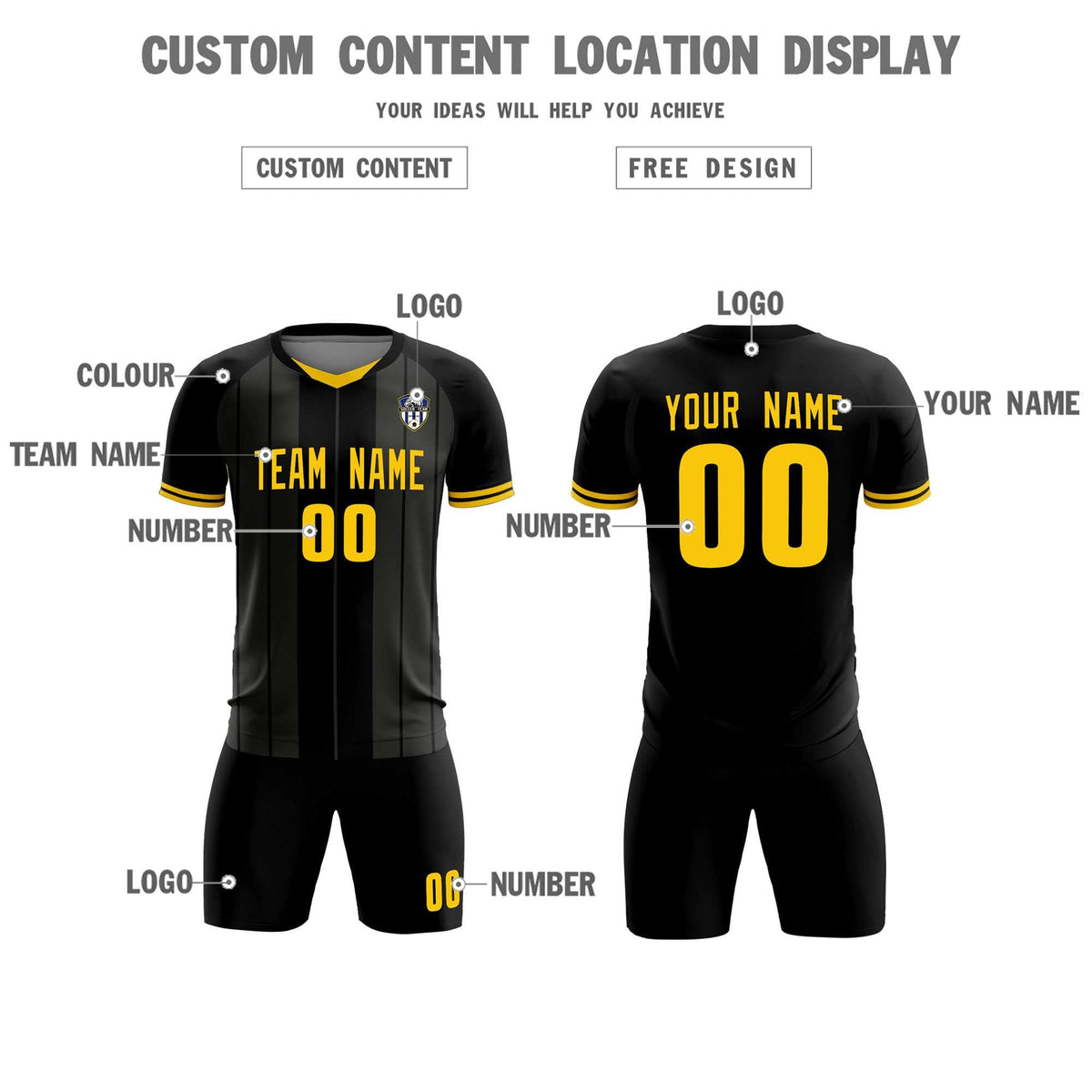 Custom Black Classic Striped Personalized Football Kit Jersey