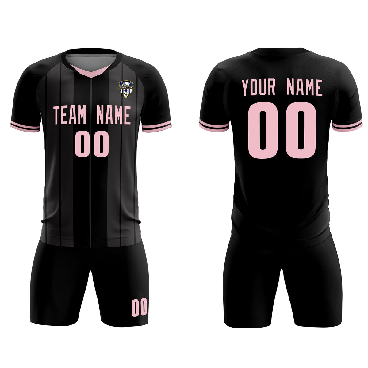 Custom Black Classic Striped Personalized Football Kit Jersey