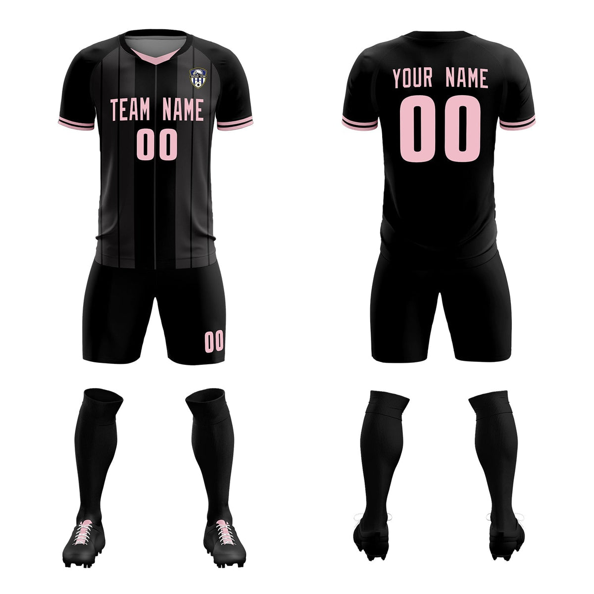 Custom Black Classic Striped Personalized Soccer Tops/Sets Jersey