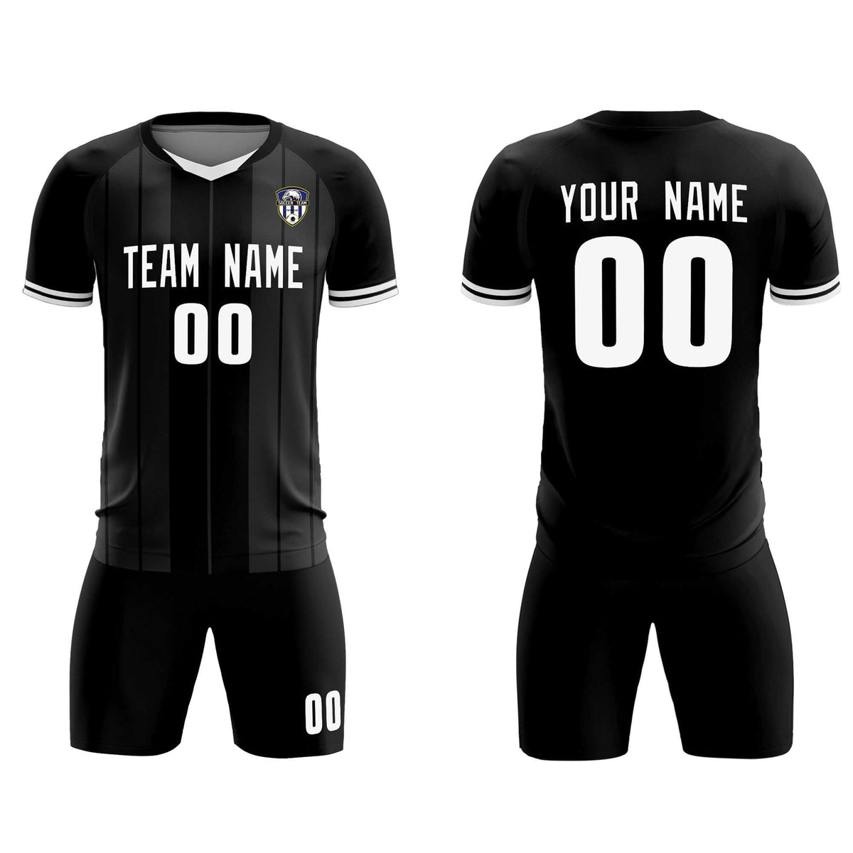 Custom Black Classic Striped Personalized Football Kit Jersey