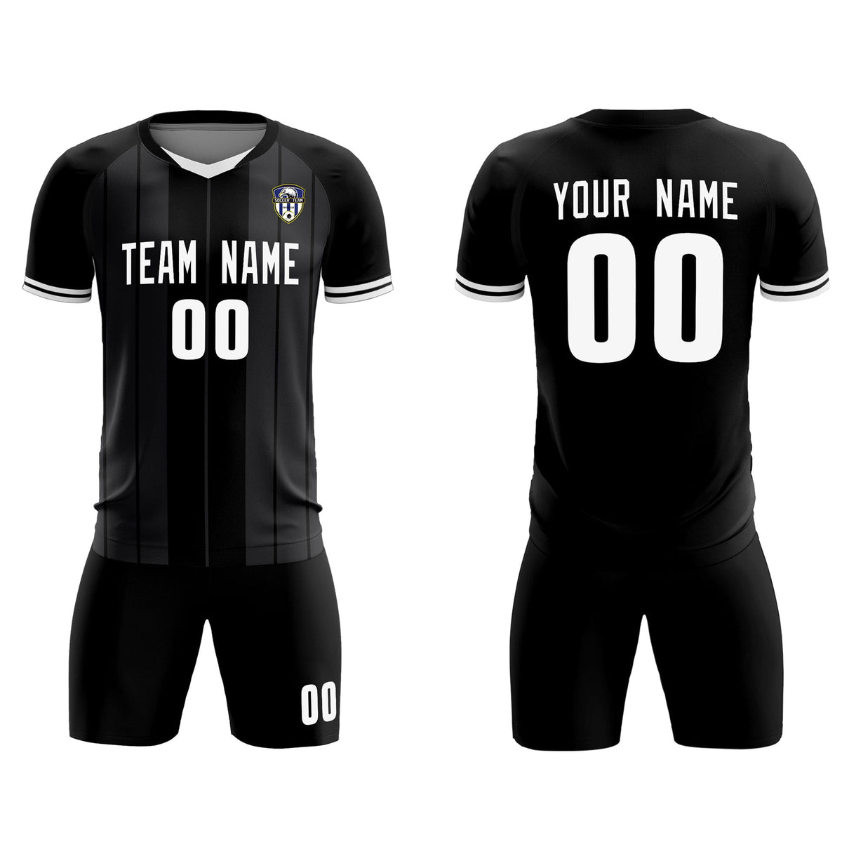 Custom Black Classic Striped Personalized Football Kit Jersey
