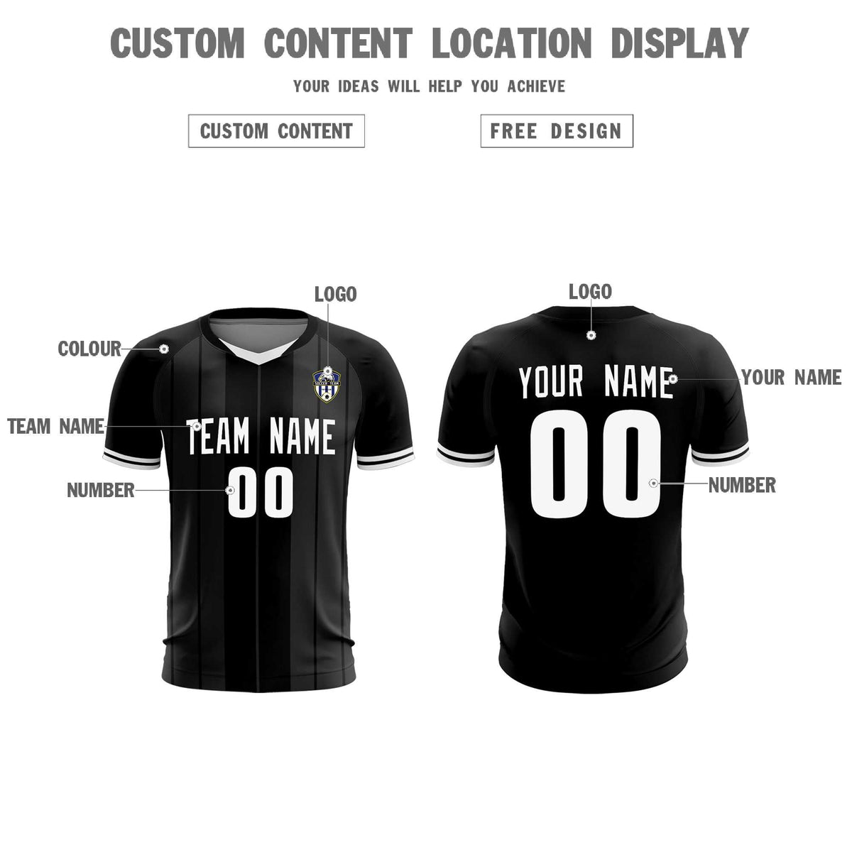 Custom Black Classic Striped Personalized Football Kit Jersey