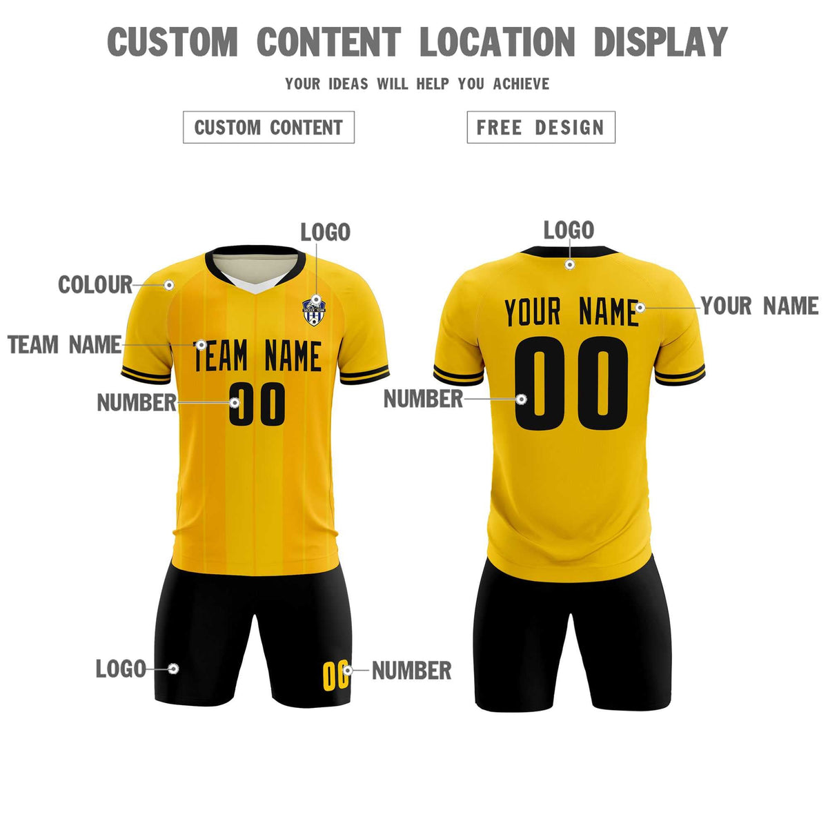 Custom Gold Classic Striped Personalized Football Kit Jersey