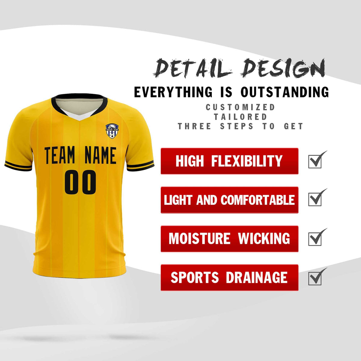 Custom Gold Classic Striped Personalized Football Kit Jersey