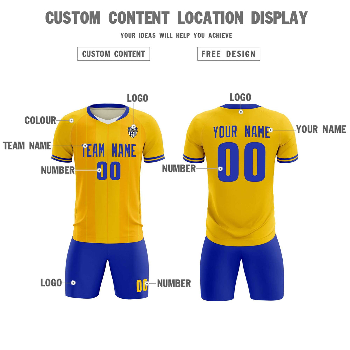 Custom Gold Classic Striped Personalized Football Kit Jersey