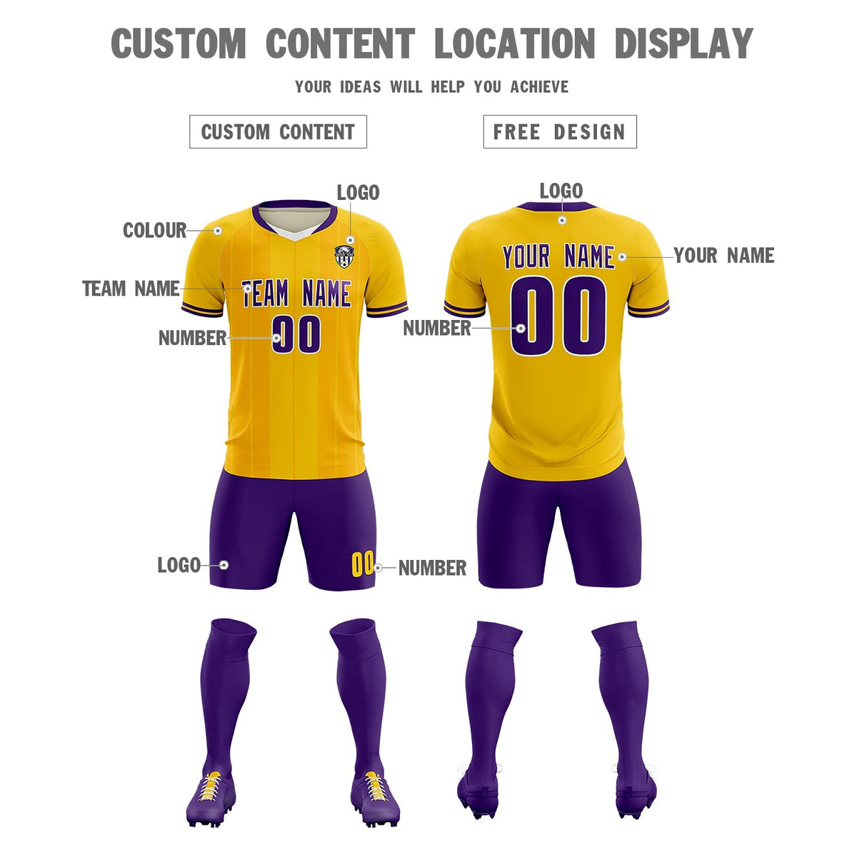 Custom Gold Classic Striped Personalized Football Kit Jersey