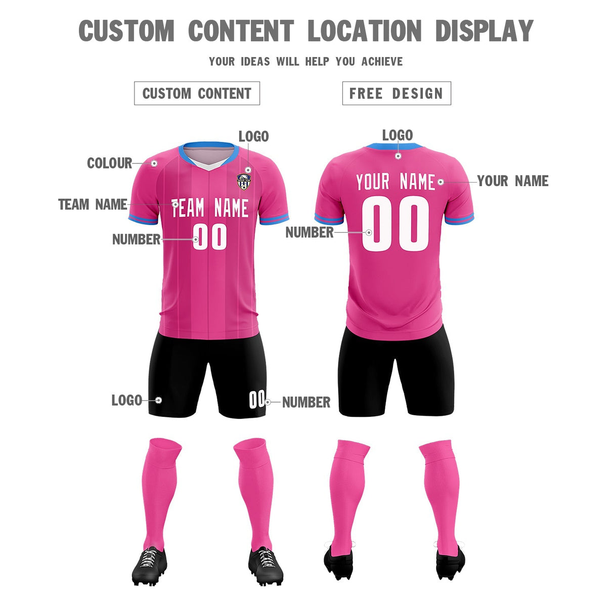 Custom Pink Classic Striped Personalized Football Kit Jersey